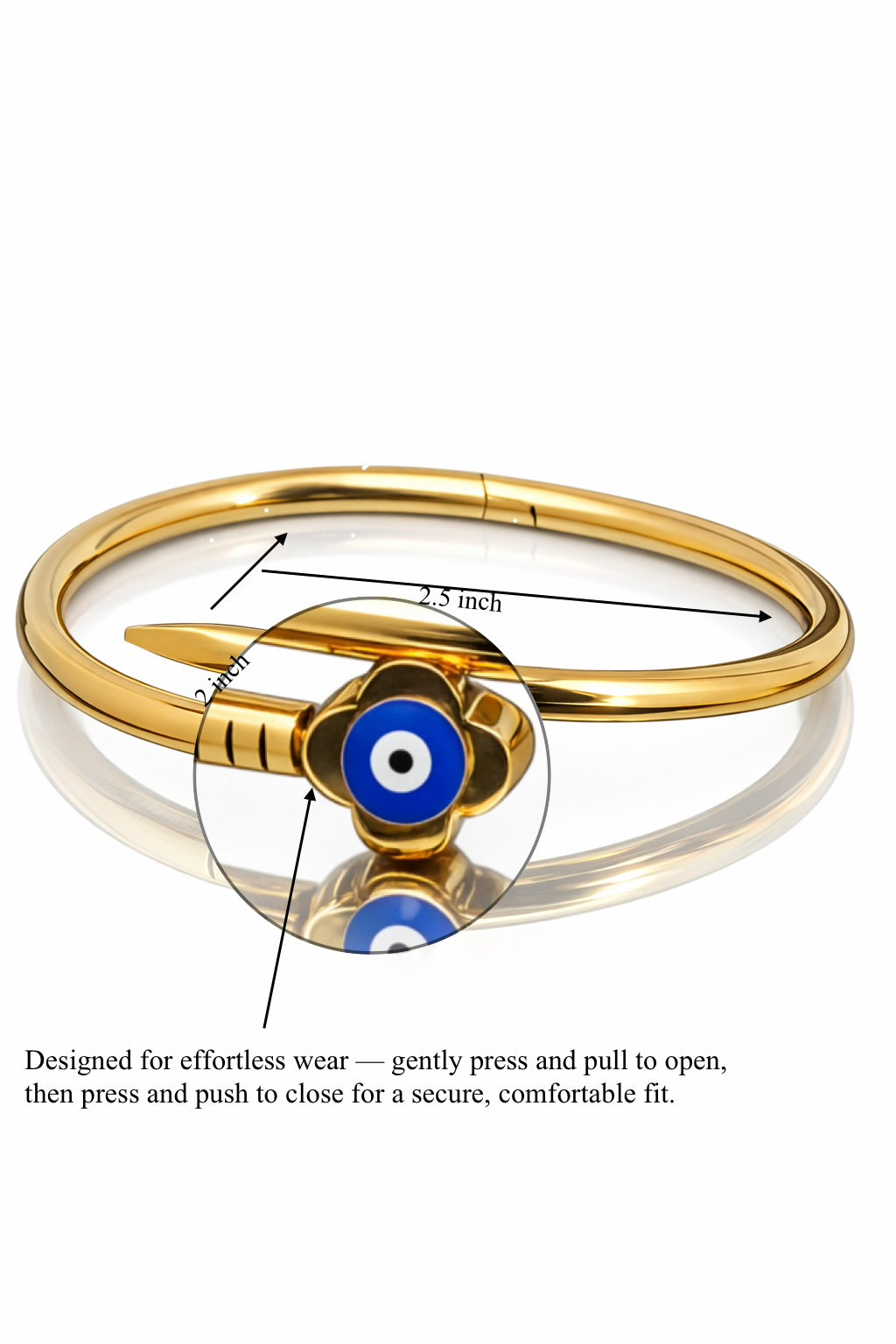 Mystique Jewelries 18K Gold Plated Snake Bangle with Blue Evil Eye Charm