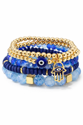 Mystique Jewelries 5PCS Hamsa Hand Evil Eye Beaded Bracelet Set – Blue Glass Beads Stretch Stackable Protection Bracelets for Women