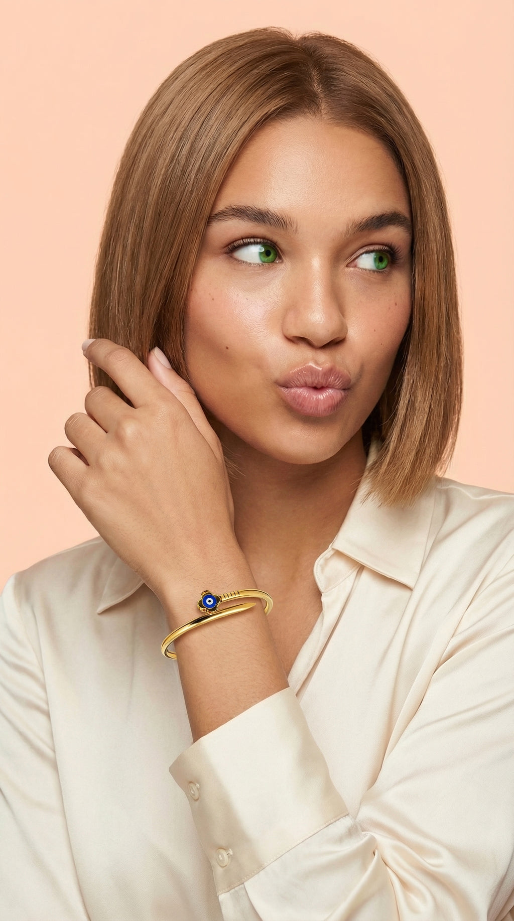 Mystique Jewelries 18K Gold Plated Snake Bangle with Blue Evil Eye Charm