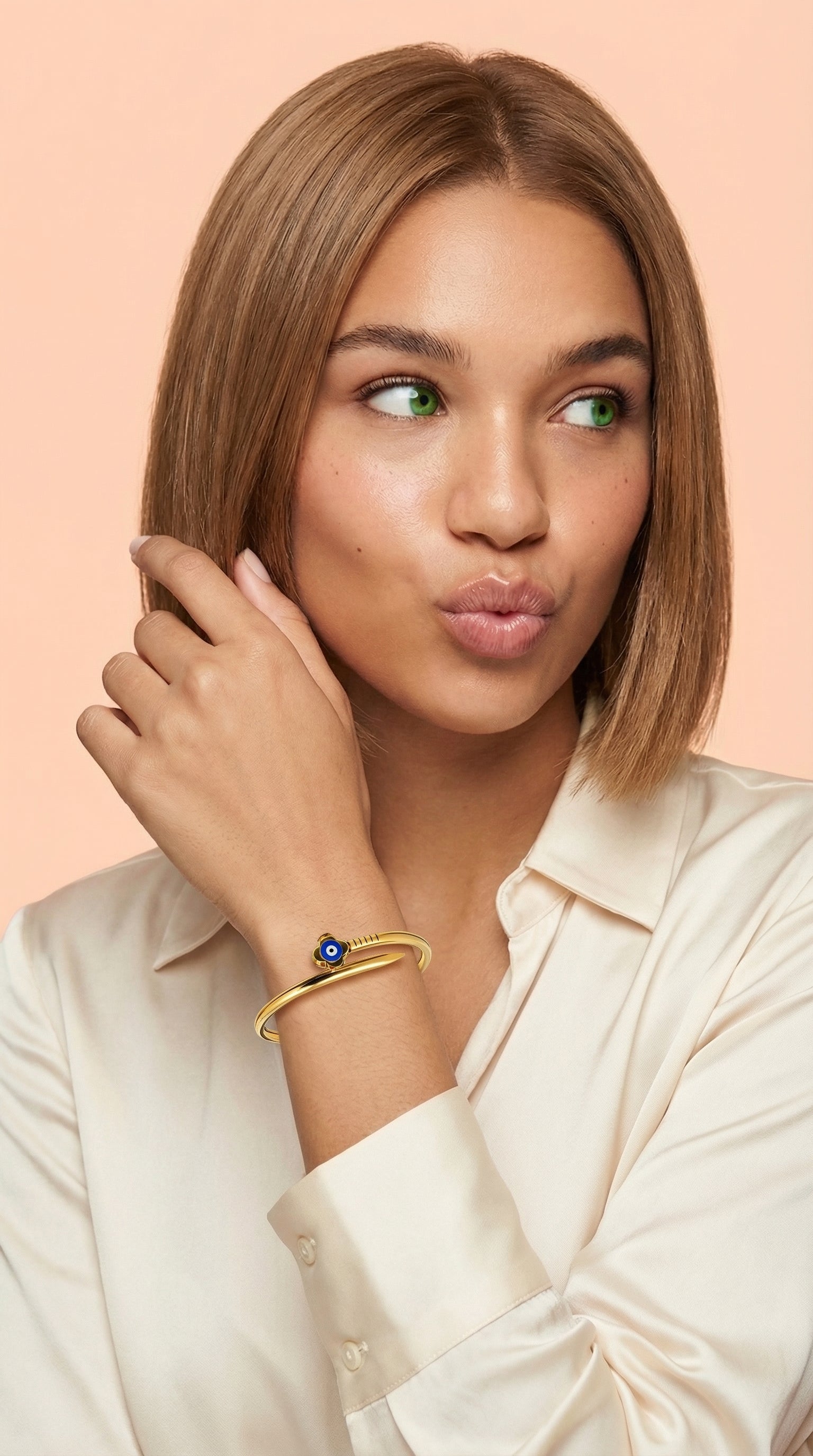 Mystique Jewelries 18K Gold Plated Snake Bangle with Blue Evil Eye Charm