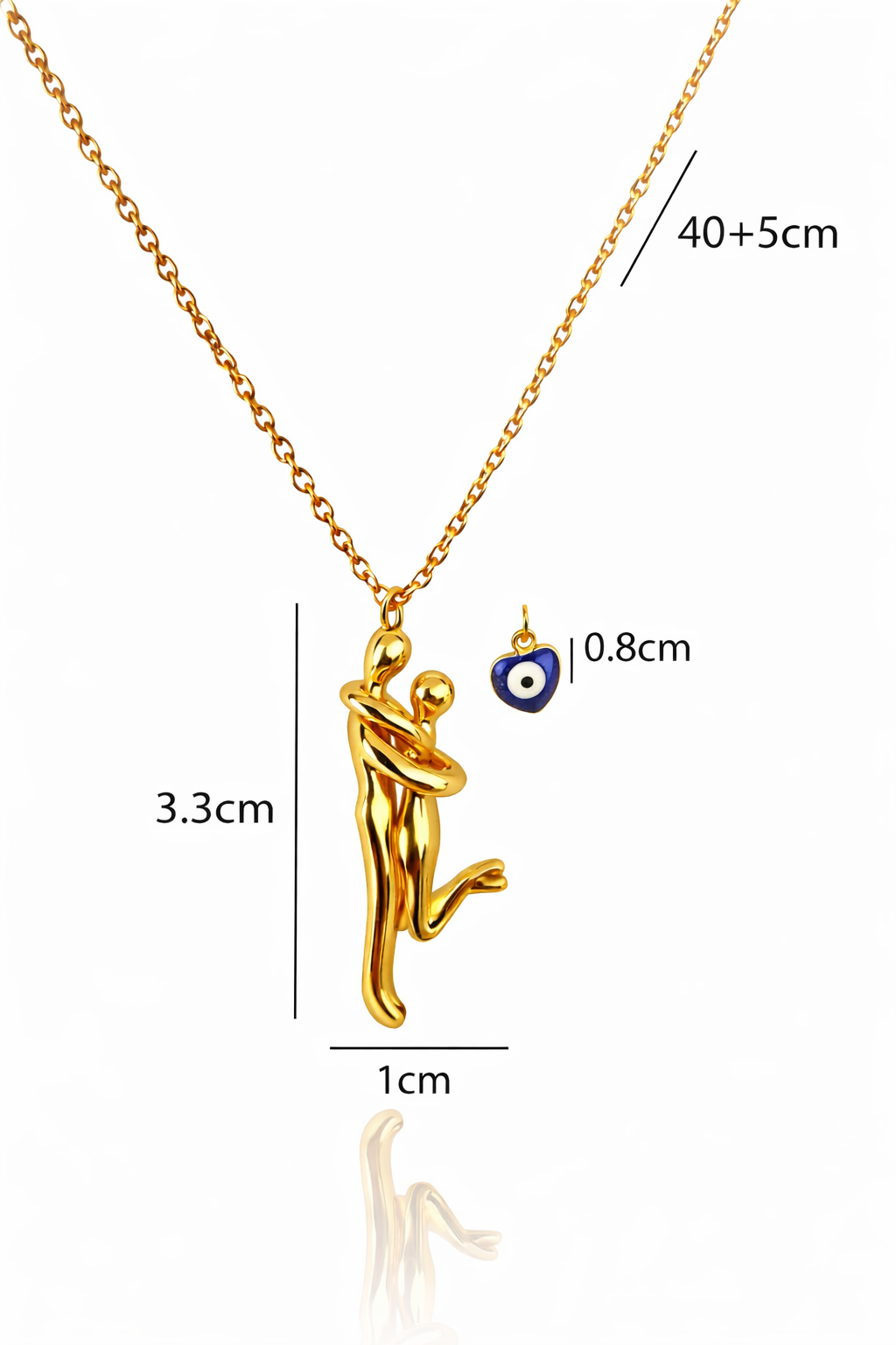 Mystique Jewelries Couple Hug Evil Eye Charm Necklace – 18K Gold Plated Stainless Steel Love & Protection Pendant