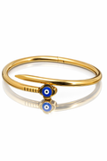 Mystique Jewelries 18K Gold Plated Snake Bangle with Blue Evil Eye Charm