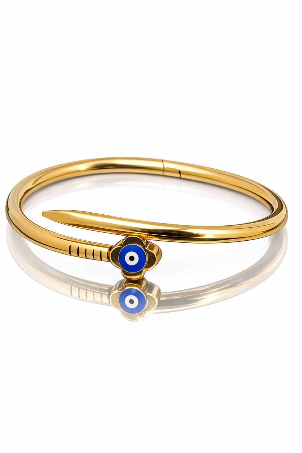 Mystique Jewelries 18K Gold Plated Snake Bangle with Blue Evil Eye Charm