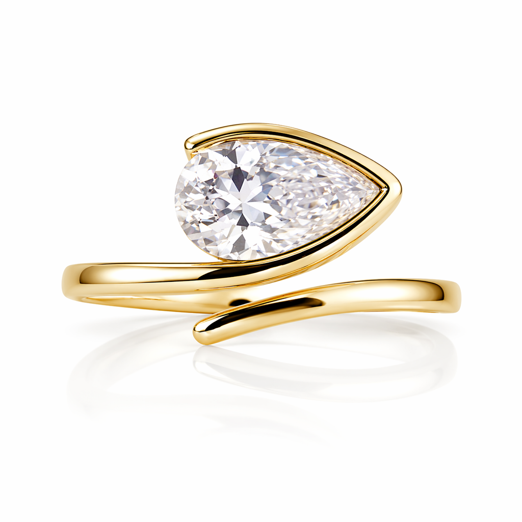 Mystique Jewelries Pear-Shaped Cubic Zirconia Ring – Elegant Gold Tone Copper Ring for Women | Minimalist Open Wrap Design | Gift-Ready Jewelry