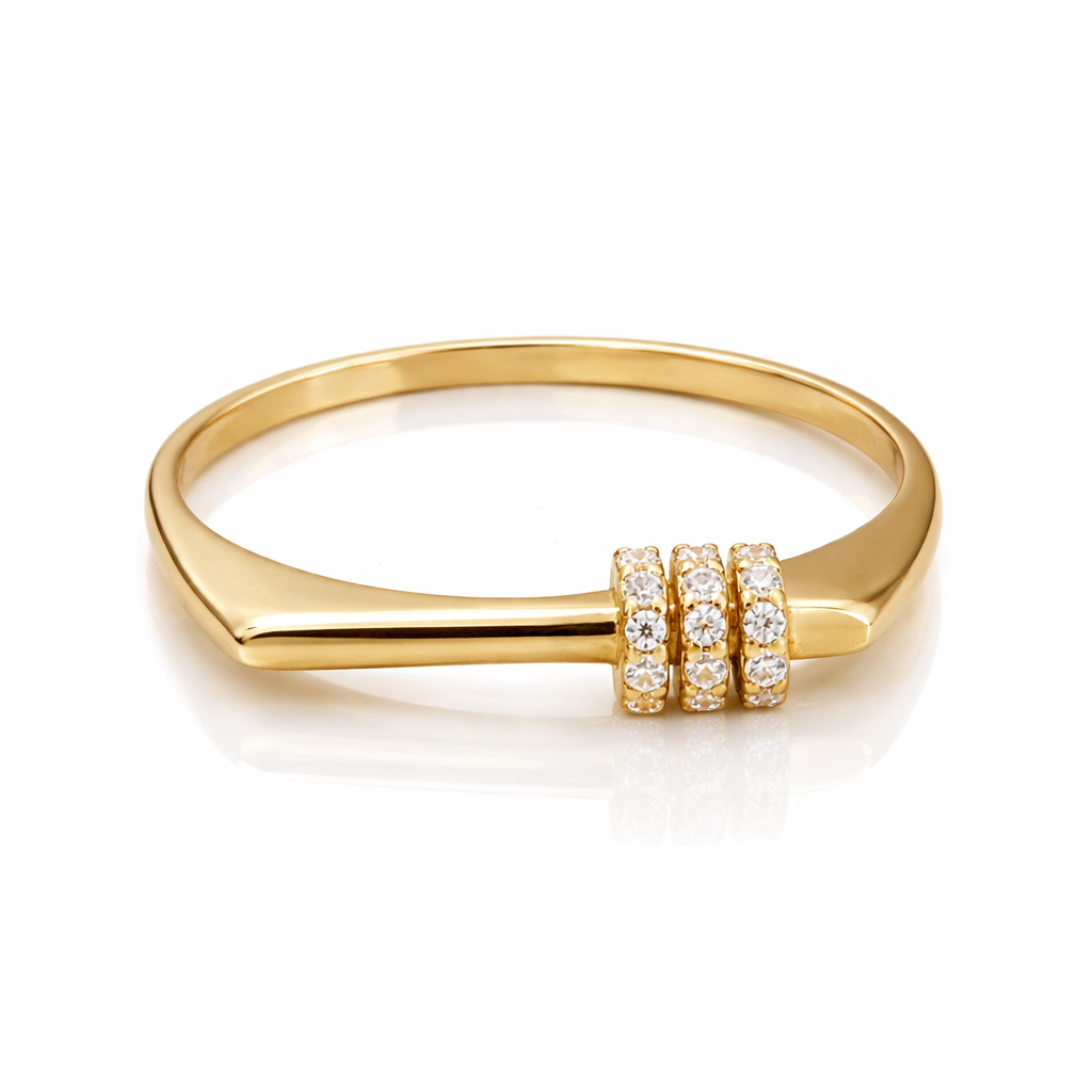 Mystique Jewelries Minimalist Gold Cubic Zirconia Bar Square Signet Flat Top Ring | Elegant Geometric Statement Jewelry