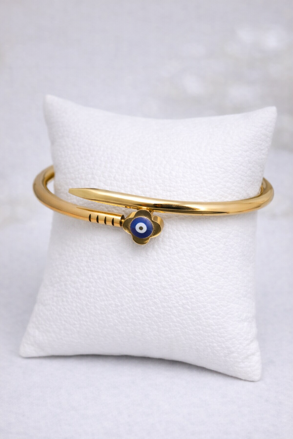 Mystique Jewelries 18K Gold Plated Snake Bangle with Blue Evil Eye Charm