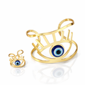 Mystique Jewelries Evil Eye Gold Cutout Ring & Bracelet Set – Adjustable Cuff & Ring, Protection Jewelry for Women
