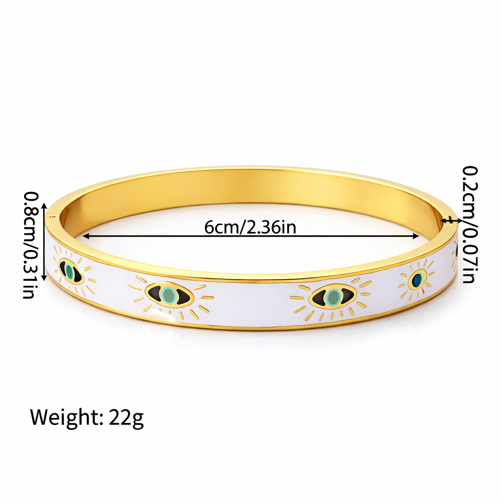 Mystique Jewelries White Vintage Evil Eye Enamel Gold Bangle Bracelet