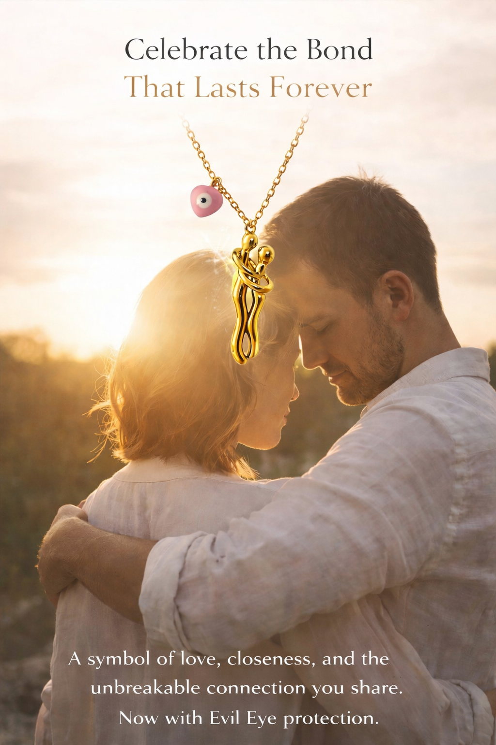 Mystique Jewelries 18K Gold Plated Waterproof Detachable Hug Necklace with Evil Eye Charm