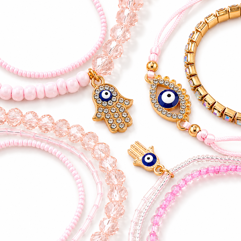 Mystique Jewelries 9PCS Bohemian Evil Eye and Hamsa Charm Adjustable Crystal Beaded Stack Bracelet Set 
Untitled May1_12:02