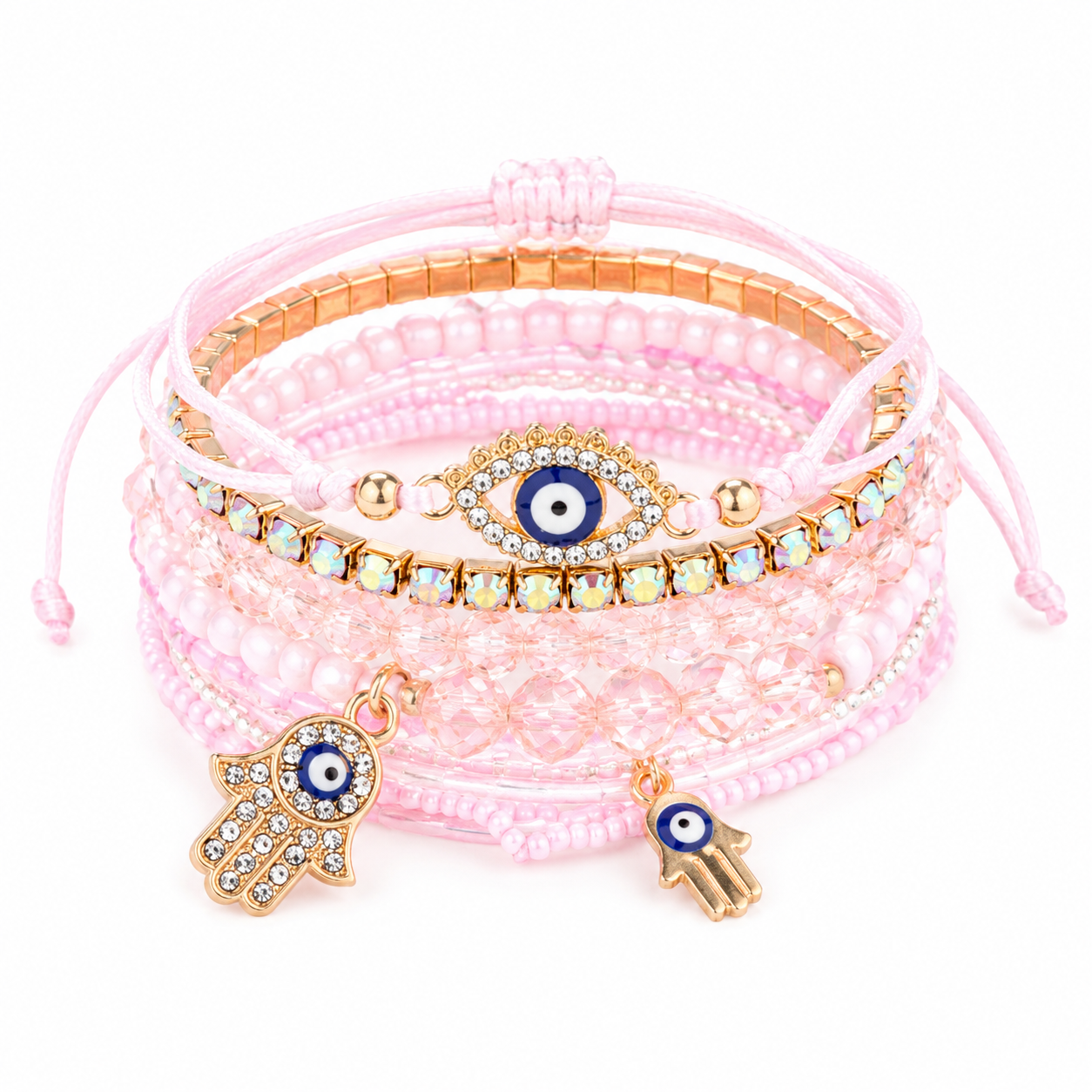 Mystique Jewelries 9PCS Bohemian Evil Eye and Hamsa Charm Adjustable Crystal Beaded Stack Bracelet Set 
Untitled May1_12:02