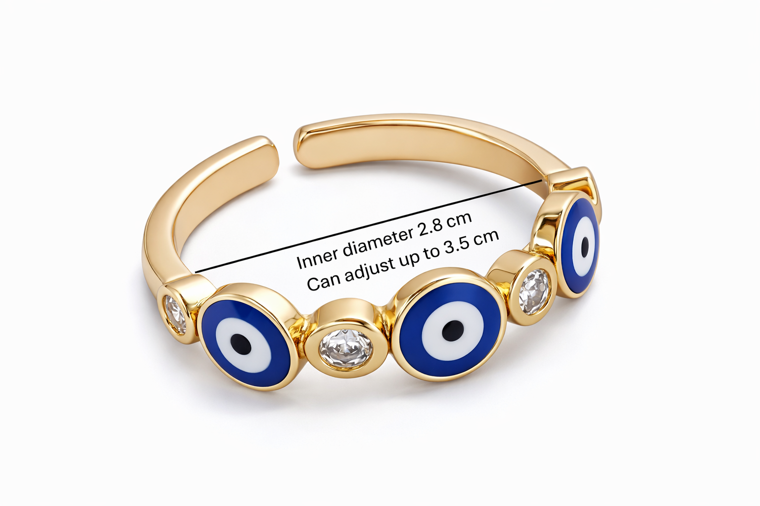 Mystique Jewelries 18K Gold Plated Evil Eye Ring – Minimalist Adjustable Stainless Steel Enamel Protection Ring for Women