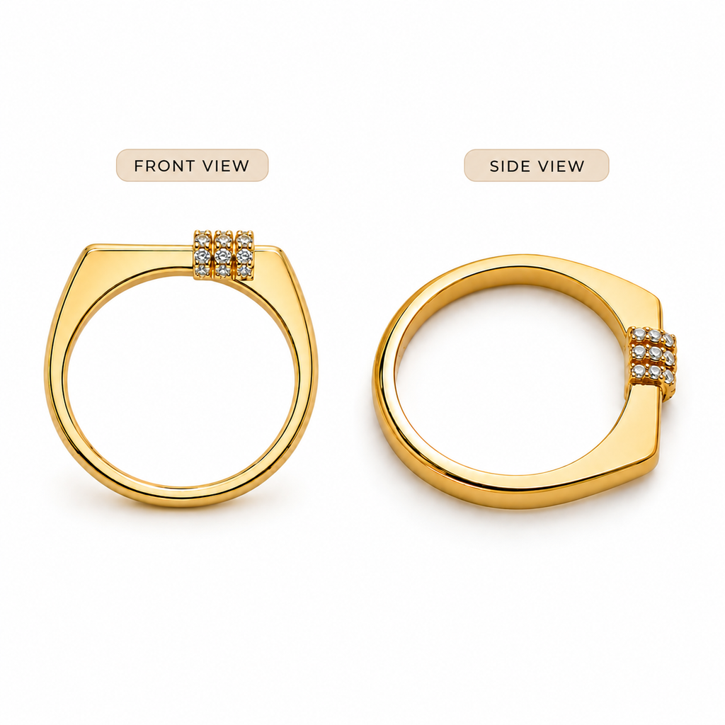 Mystique Jewelries Minimalist Gold Cubic Zirconia Bar Square Signet Flat Top Ring | Elegant Geometric Statement Jewelry