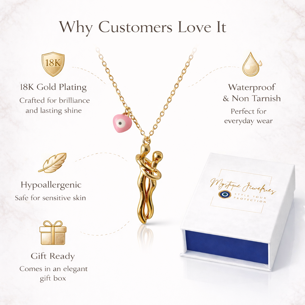 Mystique Jewelries 18K Gold Plated Waterproof Detachable Hug Necklace with Evil Eye Charm