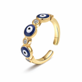 Mystique Jewelries 18K Gold Plated Evil Eye Ring – Minimalist Adjustable Stainless Steel Enamel Protection Ring for Women