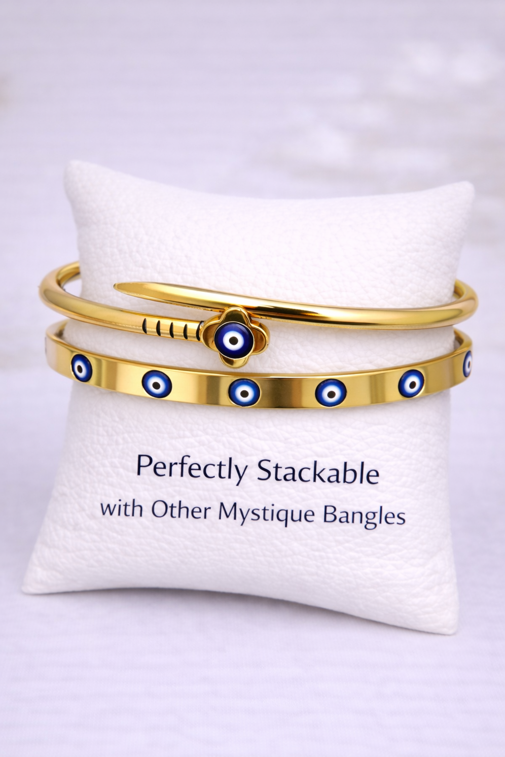 Mystique Jewelries 18K Gold Plated Snake Bangle with Blue Evil Eye Charm