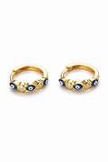 Mystique Jewelries 18K Gold Plated Evil Eye Hoop Earrings – 15mm Minimalist Huggie Hoops with Rhinestones | Hypoallergenic Everyday Jewelry