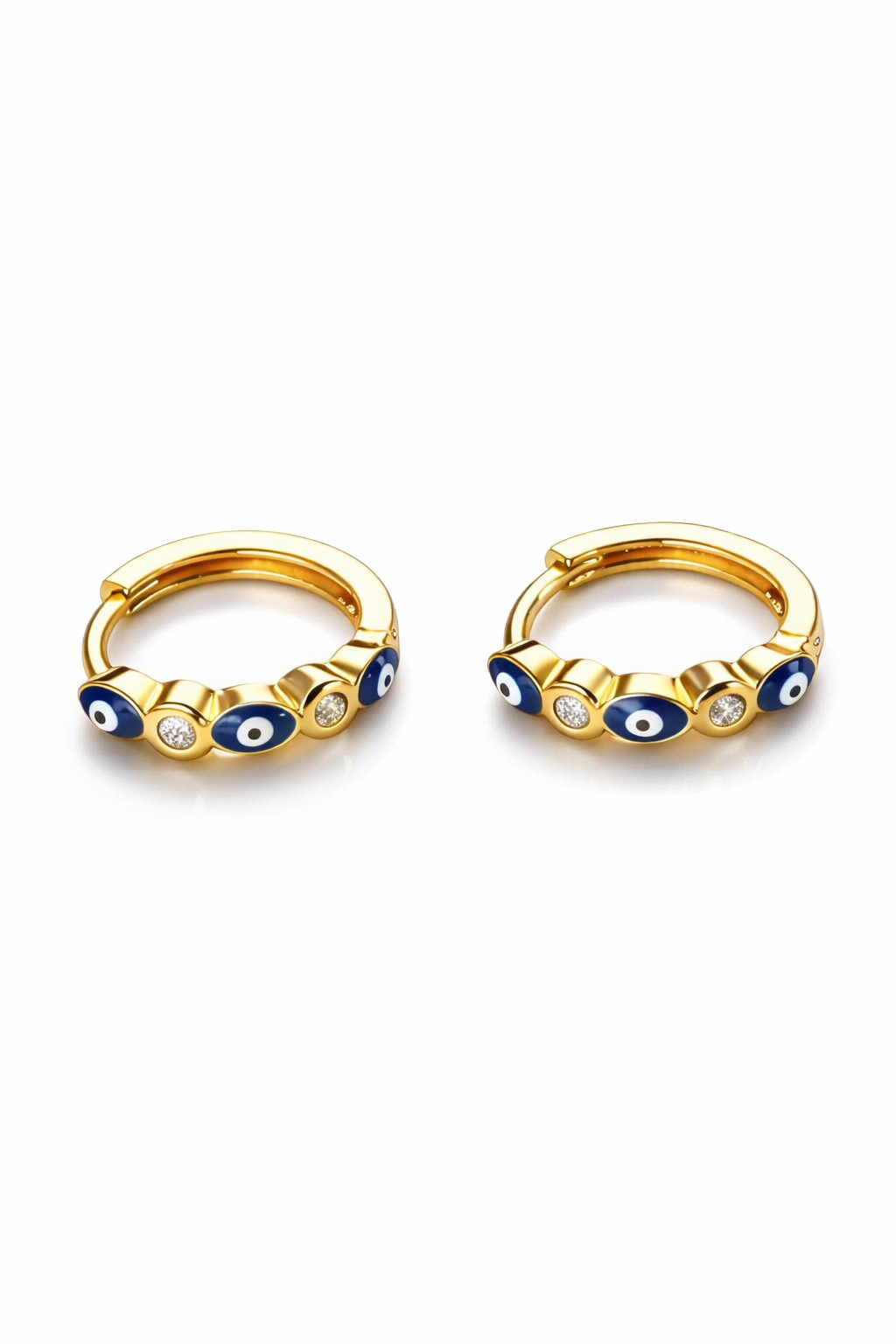 Mystique Jewelries 18K Gold Plated Evil Eye Hoop Earrings – 15mm Minimalist Huggie Hoops with Rhinestones | Hypoallergenic Everyday Jewelry
