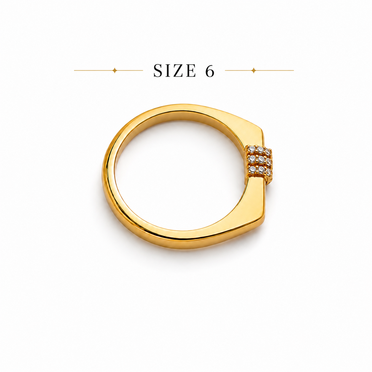 Mystique Jewelries Minimalist Gold Cubic Zirconia Bar Square Signet Flat Top Ring | Elegant Geometric Statement Jewelry
