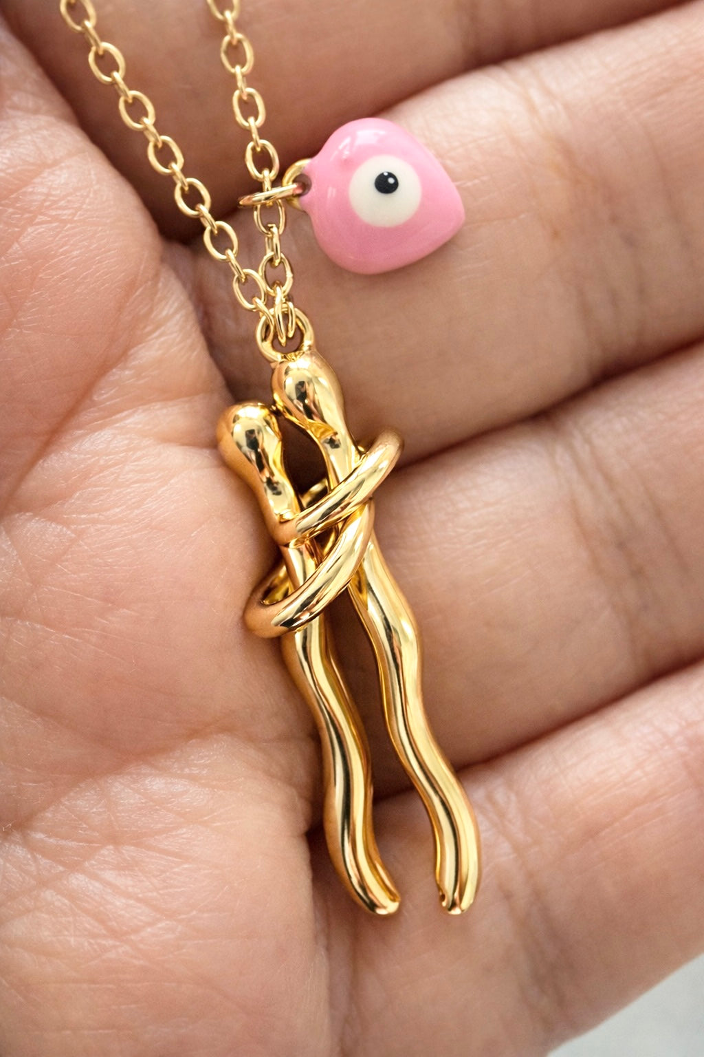 Mystique Jewelries 18K Gold Plated Waterproof Detachable Hug Necklace with Evil Eye Charm