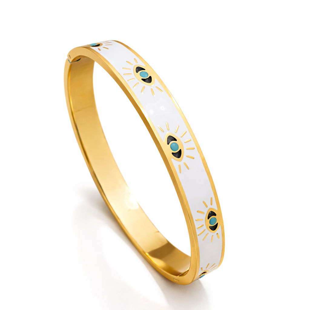 Mystique Jewelries White Vintage Evil Eye Enamel Gold Bangle Bracelet