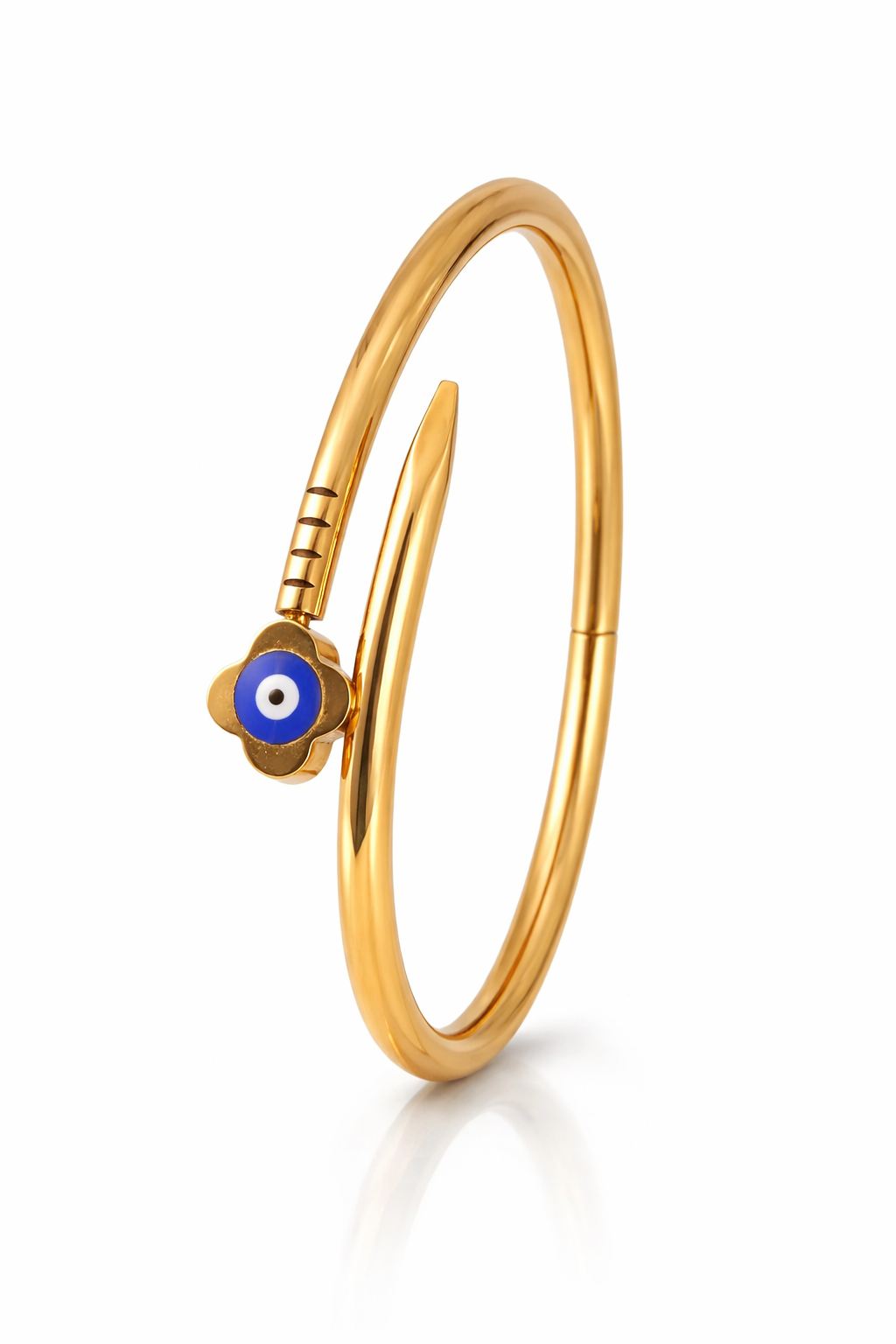 Mystique Jewelries 18K Gold Plated Snake Bangle with Blue Evil Eye Charm