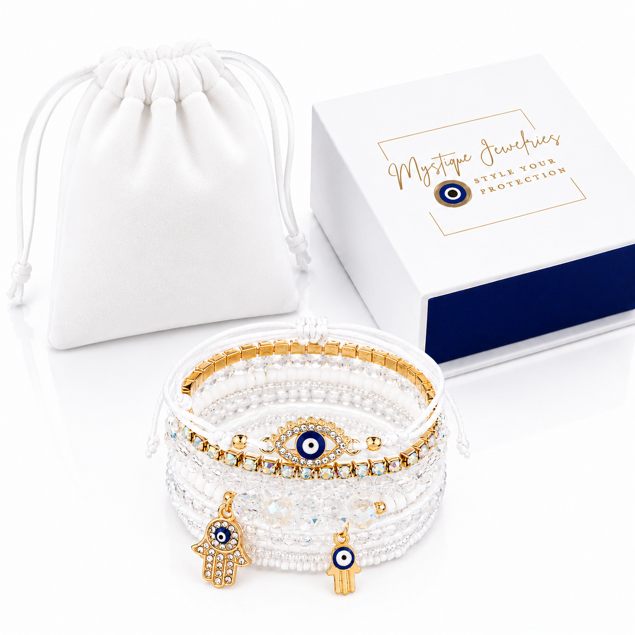 Mystique Jewelries 9PCS Bohemian Evil Eye and Hamsa Charm Adjustable Crystal Beaded Stack Bracelet Set 
Untitled May1_12:02