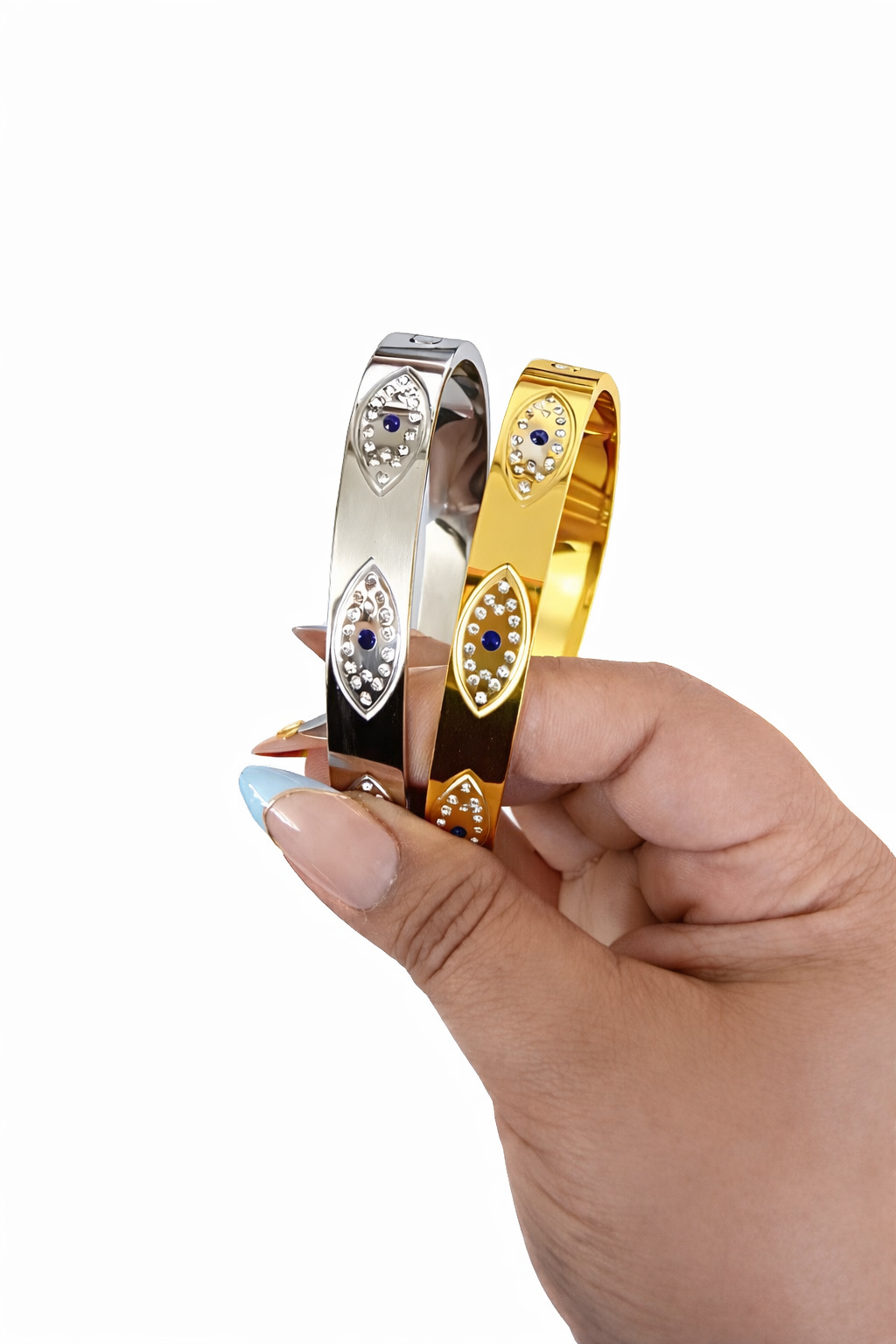 Mystique Jewelries Divine Evil Eye Rhinestone Bangle – Stainless Steel Protection Bracelet