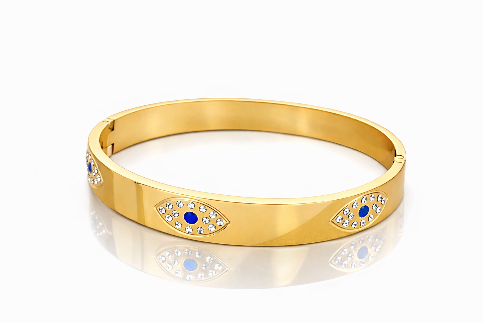 Mystique Jewelries Divine Evil Eye Rhinestone Bangle – Stainless Steel Protection Bracelet