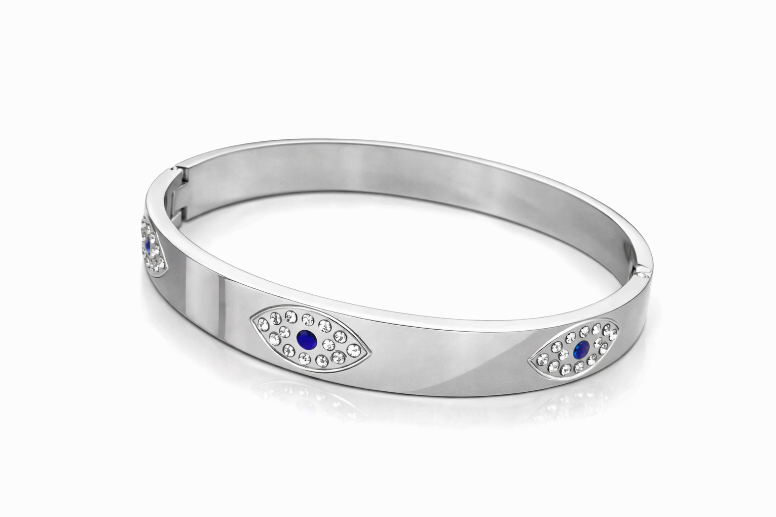 Mystique Jewelries Divine Evil Eye Rhinestone Bangle – Stainless Steel Protection Bracelet