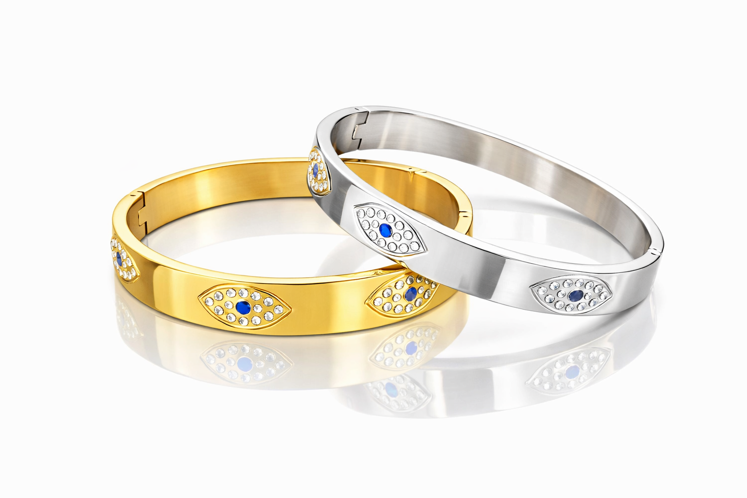 Mystique Jewelries Divine Evil Eye Rhinestone Bangle – Stainless Steel Protection Bracelet
