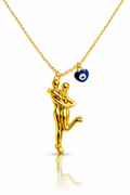 Mystique Jewelries Couple Hug Evil Eye Charm Necklace – 18K Gold Plated Stainless Steel Love & Protection Pendant