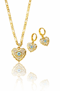 Mystique Jewelries Evil Eye Jewelry Set Gold Heart Pendant Necklace & Drop Earrings.