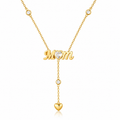Mystique Jewelries 18K Gold-Plated Stainless Steel “Mom” Heart Pendant Necklace with Tassel and Rhinestone Detail