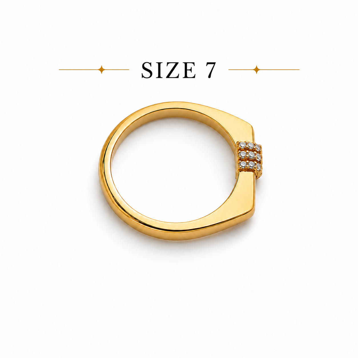 Mystique Jewelries Minimalist Gold Cubic Zirconia Bar Square Signet Flat Top Ring | Elegant Geometric Statement Jewelry