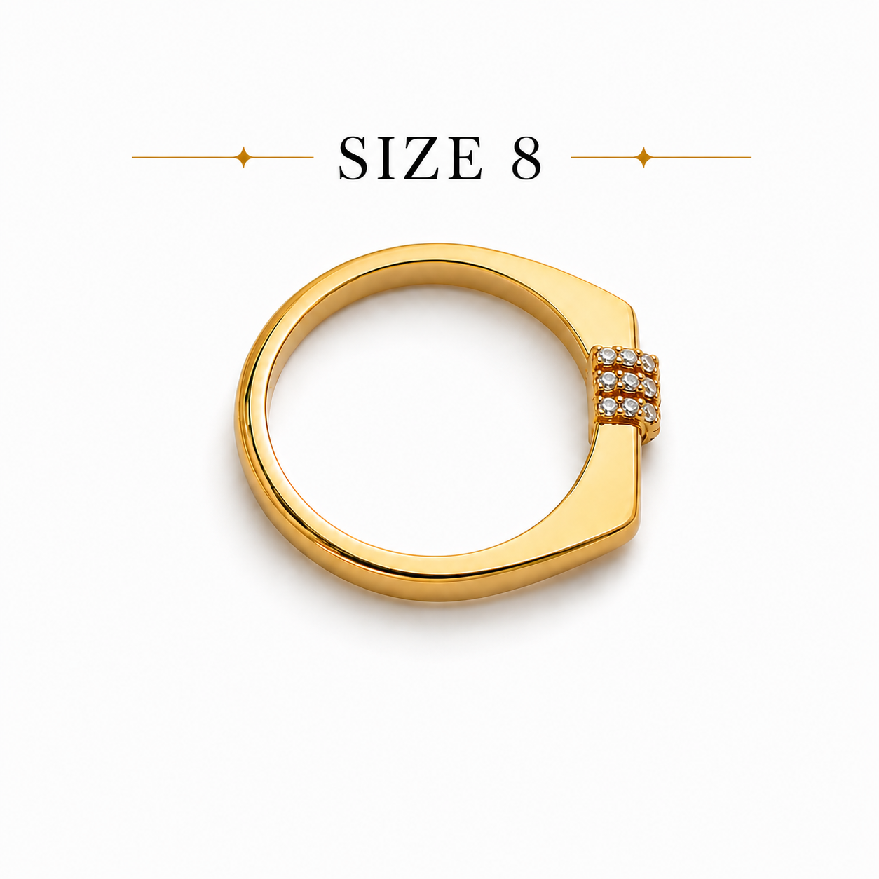 Mystique Jewelries Minimalist Gold Cubic Zirconia Bar Square Signet Flat Top Ring | Elegant Geometric Statement Jewelry