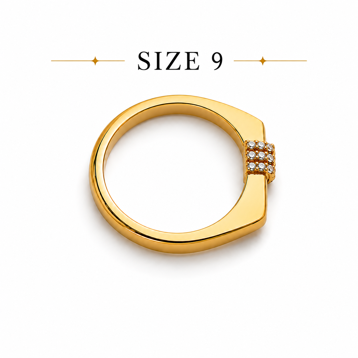 Mystique Jewelries Minimalist Gold Cubic Zirconia Bar Square Signet Flat Top Ring | Elegant Geometric Statement Jewelry