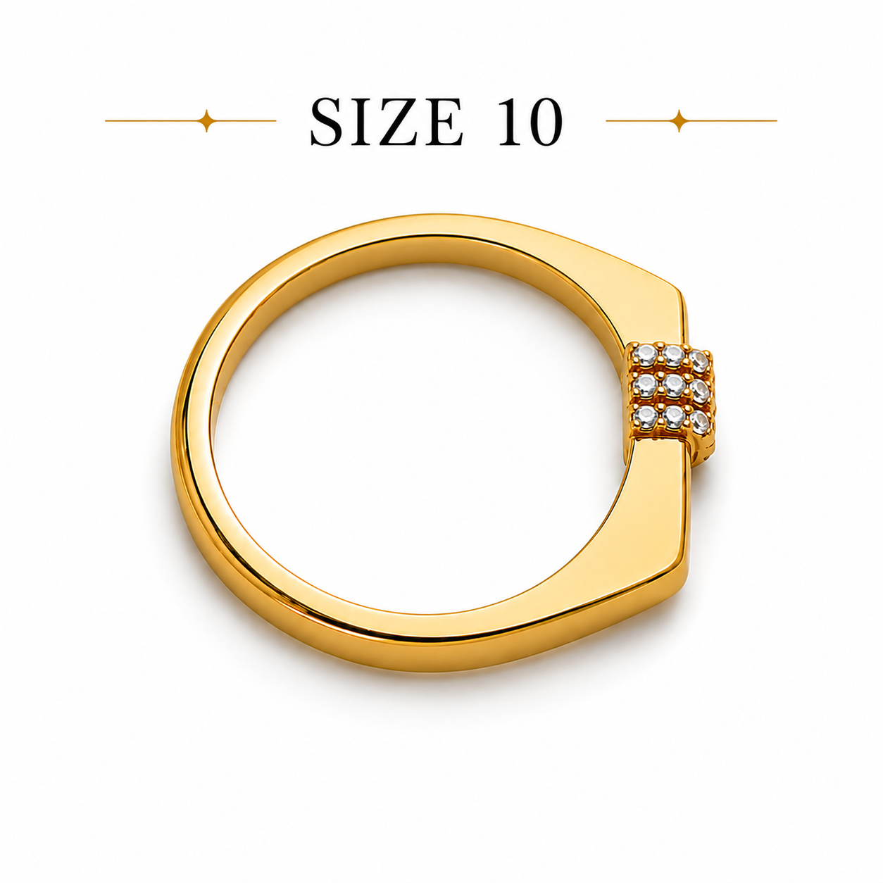 Mystique Jewelries Minimalist Gold Cubic Zirconia Bar Square Signet Flat Top Ring | Elegant Geometric Statement Jewelry