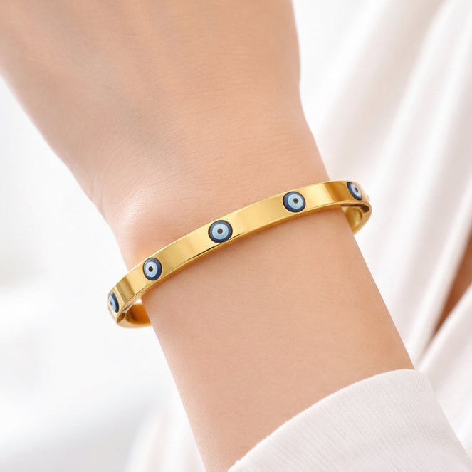 Mystique Jewelries Signature 18K Gold Plated Evil Eye Bangle